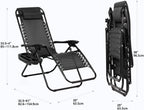 Nazhura Set of 2 Relaxing Recliners Patio Chairs Adjustable Steel Mesh Zero Gravity Lounge Chair Beach Chairs with Pillow and Cup Holder Black