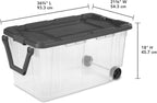 160 Quart Wheeled Stacker, Extra Large Durable Clear Bin, Latch Lid and Pull Handle, Gray, 2 Count