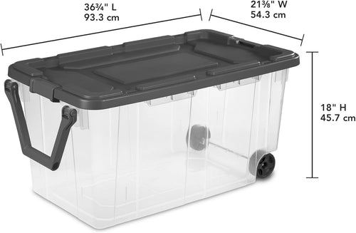 160 Quart Wheeled Stacker, Extra Large Durable Clear Bin, Latch Lid and Pull Handle, Gray, 2 Count