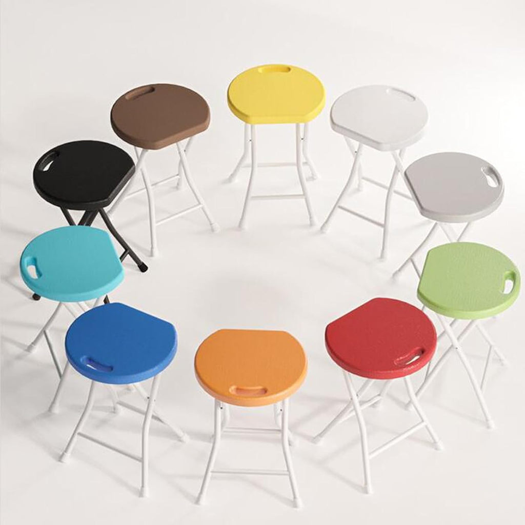 Portable Round Stool, 18 inch, Lightweight, Bar Stool, Sturdy Plastic, Foldable, Steel Frame Legs, Metal Chair, No Assembly Required, White