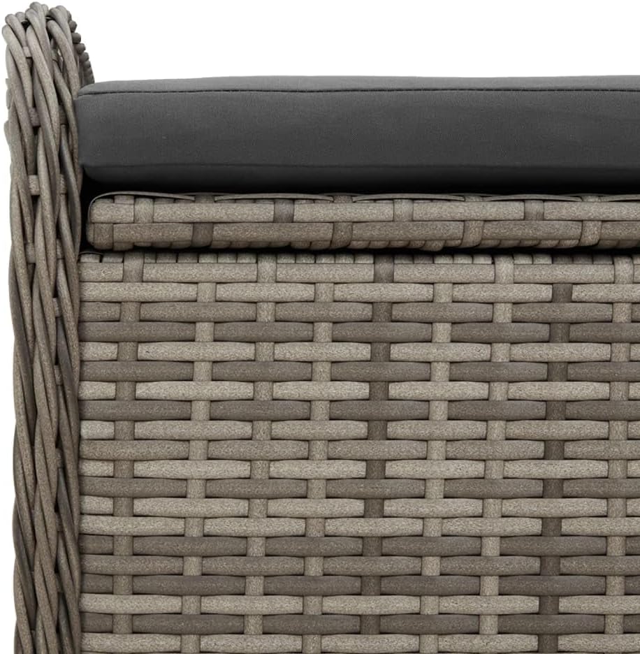 Poly Rattan Patio Storage Bench with Cushion, 45.3 Inch Outdoor Seat with Wat...