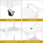 MIOCASA Utility Rolling Cart with Detachable Tray Top, 4-Tier Kitchen Storage Organization, Art Cart with Wheels for Office, Classroom, Livingroom, Kitchen, Bathroom (White, 4-Tier-Plastic)