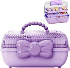 Bow Knot Hair Accessories Organizer Box Cute Dust Proof Childrens Jewelry Storage Box 3 Layers Plastic Storage Box for Hair Clips,Headbands,Hair Bands,Jewelry,Etc