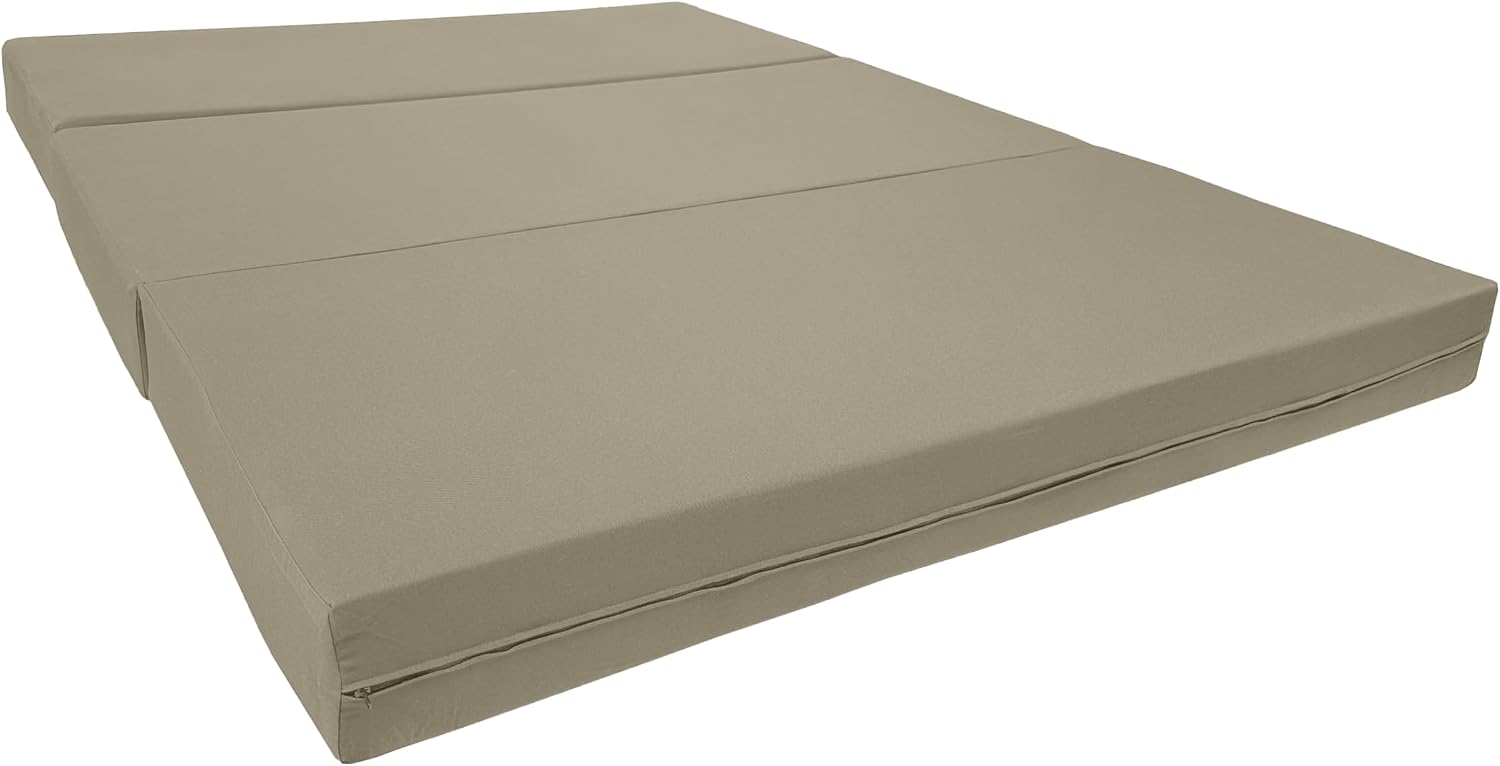 D&D Futon Furniture Trifold Foam Bed, Folding Ottoman Mattress (Tan, Full Size (6 x 54 x 75))
