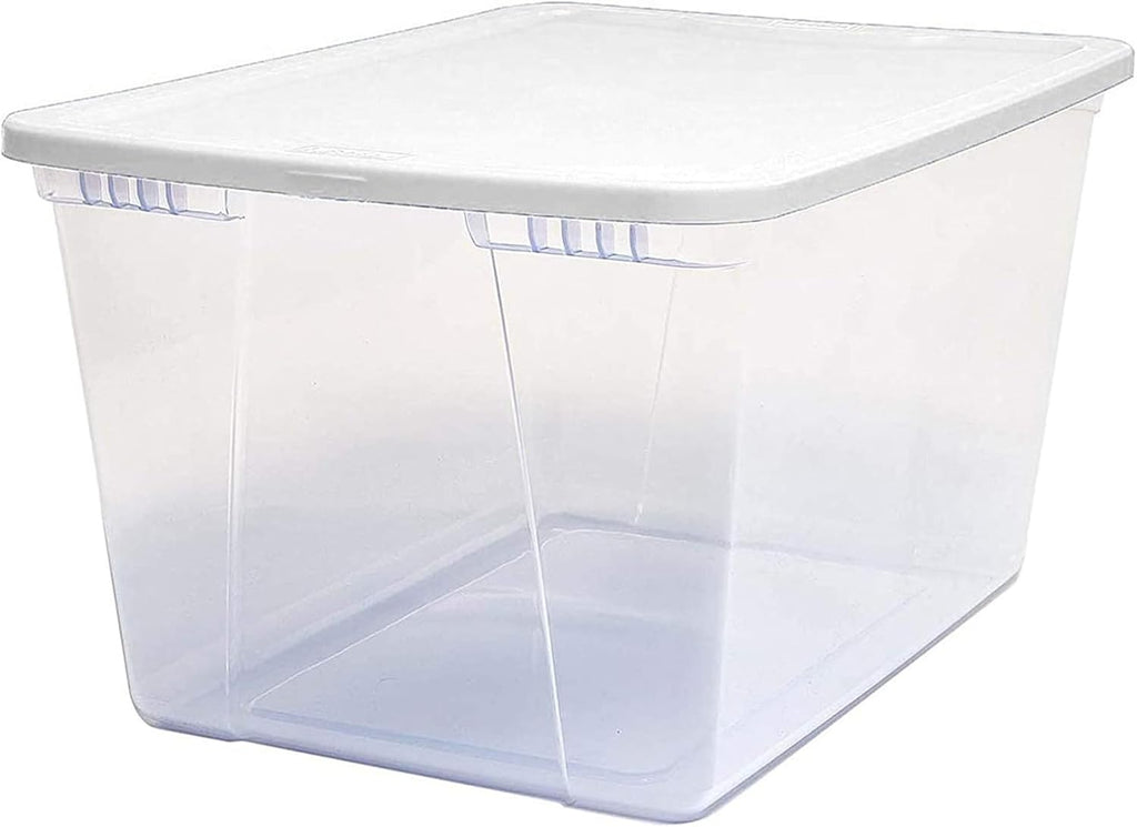 HOMZ 2-Pack Snaplock, Large Clear Plastic Storage Organizer Bins w/Lids, 56 Quart, White - Stackable Container Boxes for Bedroom, Bathroom, Garage, and Office Organization