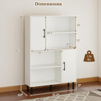 Giantex 47-Inches Storage Cabinet with Doors, Open Shelves, Anti-Tipping Device, 4-Tier Bookcase for Books & Photos, Tall Cupboard, Floor Cabinet for Living Room, Kitchen Buffet Sideboard