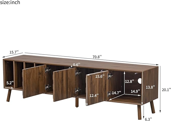 Merax 70" TV Stand for TVs Up to 80", Modern Entertainment Center with 3 Doors and Vertical Open Shelves, Media Console with Unique Mosaic Front Design for Living Room