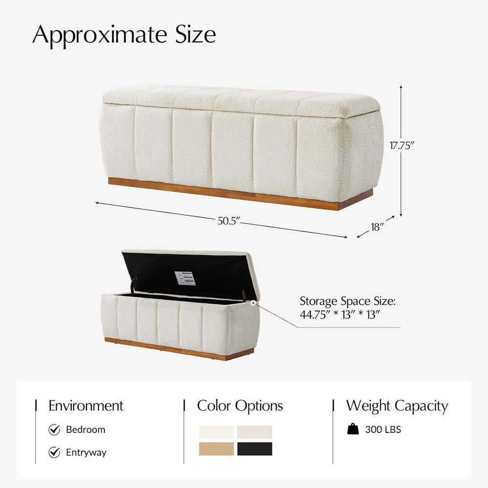 HULALA HOME Storage Bench with Solid Wood Base, Chenille End of Bed Bench for...