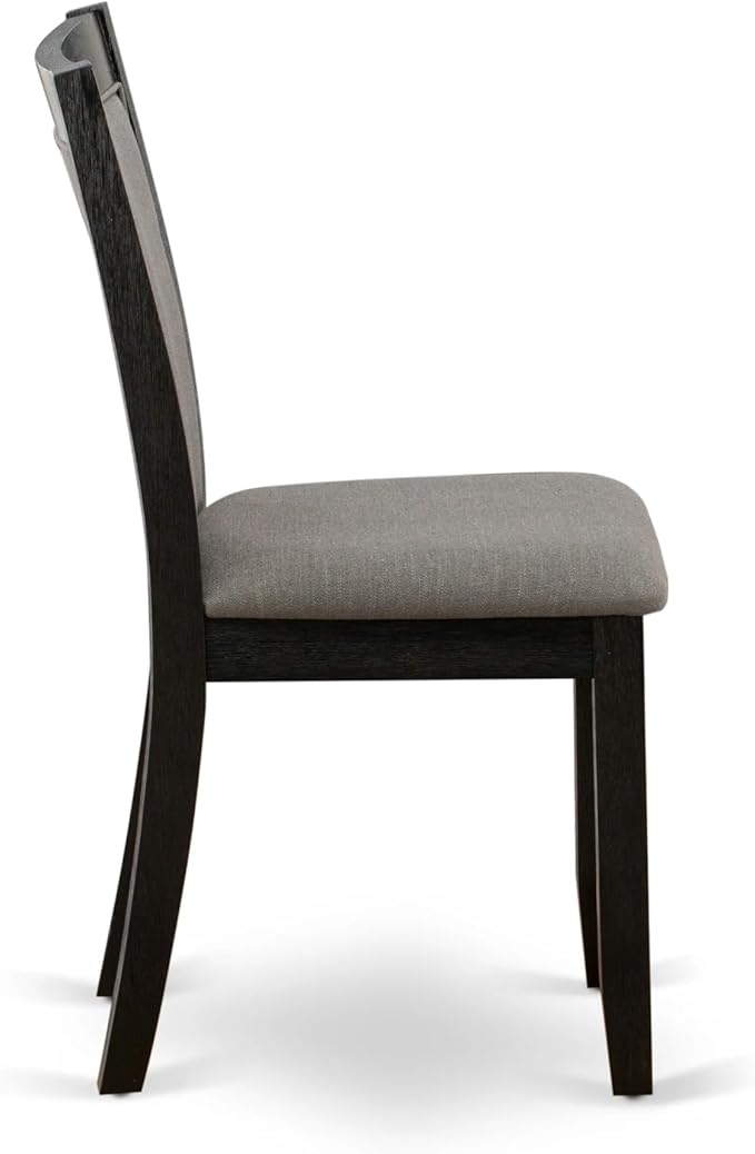 X02MZ-2C6-50 - 6-pc Dining Table Set a Kitchen Table with a coffee Table and 2 wooden Benches and 2 Dark Gotham Grey Linen Fabric Chairs, 39x120 Inch, Wire Brushed Black