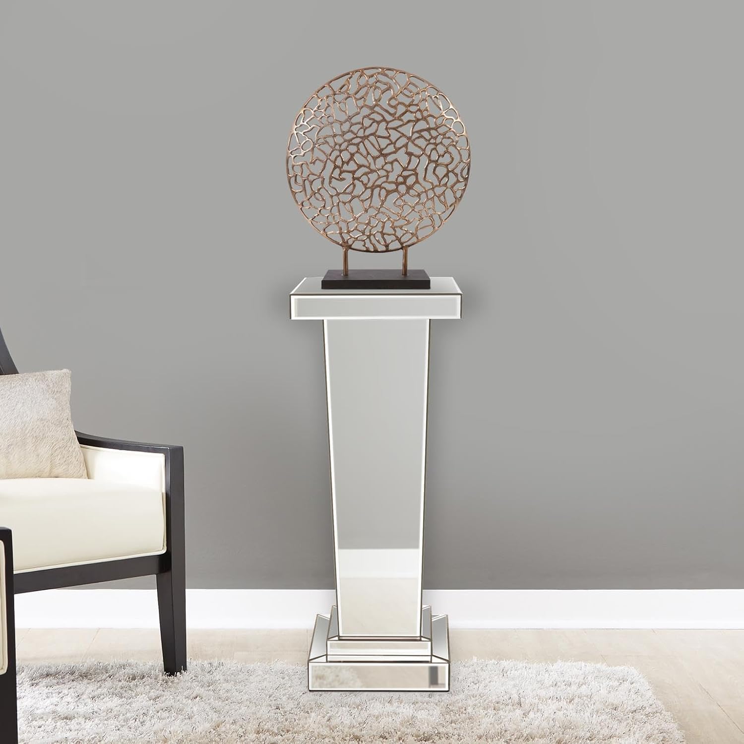 Howard Elliott Collection Tapered Mirrored Pedestal Accent Table, Elegant Modern Bed Side Style, Mirrored Finish Design, for Bedroom, Entryway or for Any Room, 15 x 15 x 36 Inch,
