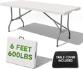 6 Foot Folding Table with Black Table Cloth - Heavy Duty 600LBS Capacity, Foldable Design with Safety Lock - Portable Folding Tables for Camping, Party, Indoor & Outdoor Use, 1 Pack