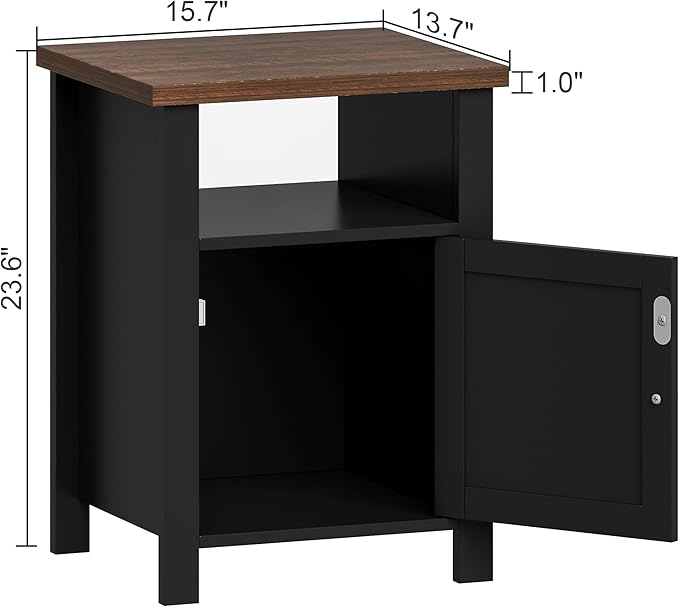 ChooChoo Nightstands Set of 2, Rustic Vintage End Side Table with Storage for Bedroom Living Room, Black&Brown