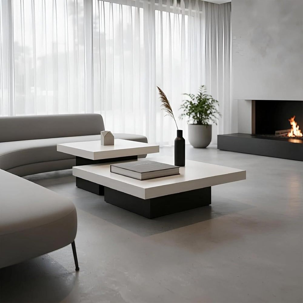 Nesting Coffee Table Set of 2, Modern Square Coffee Tables and Side Table Set...