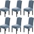 H.VERSAILTEX Velvet Dining Chair Covers Stretch Chair Covers for Dining Room Set of 6 Parson Chair Slipcovers Chair Protectors Covers Dining, Soft Thick Solid Velvet Fabric Washable, Stone Blue