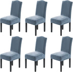 H.VERSAILTEX Velvet Dining Chair Covers Stretch Chair Covers for Dining Room Set of 6 Parson Chair Slipcovers Chair Protectors Covers Dining, Soft Thick Solid Velvet Fabric Washable, Stone Blue