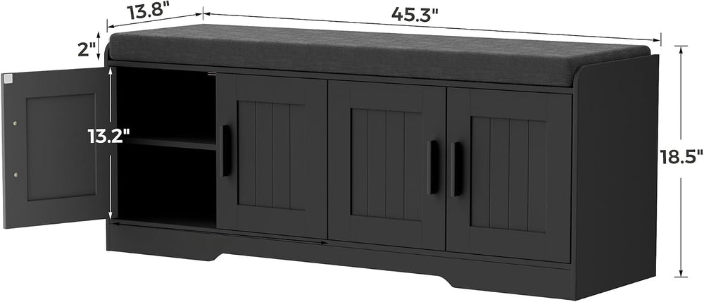 Homleke Shoe Storage Bench, 4 Doors & Thickened Padded Seat Cushion | 2-T...