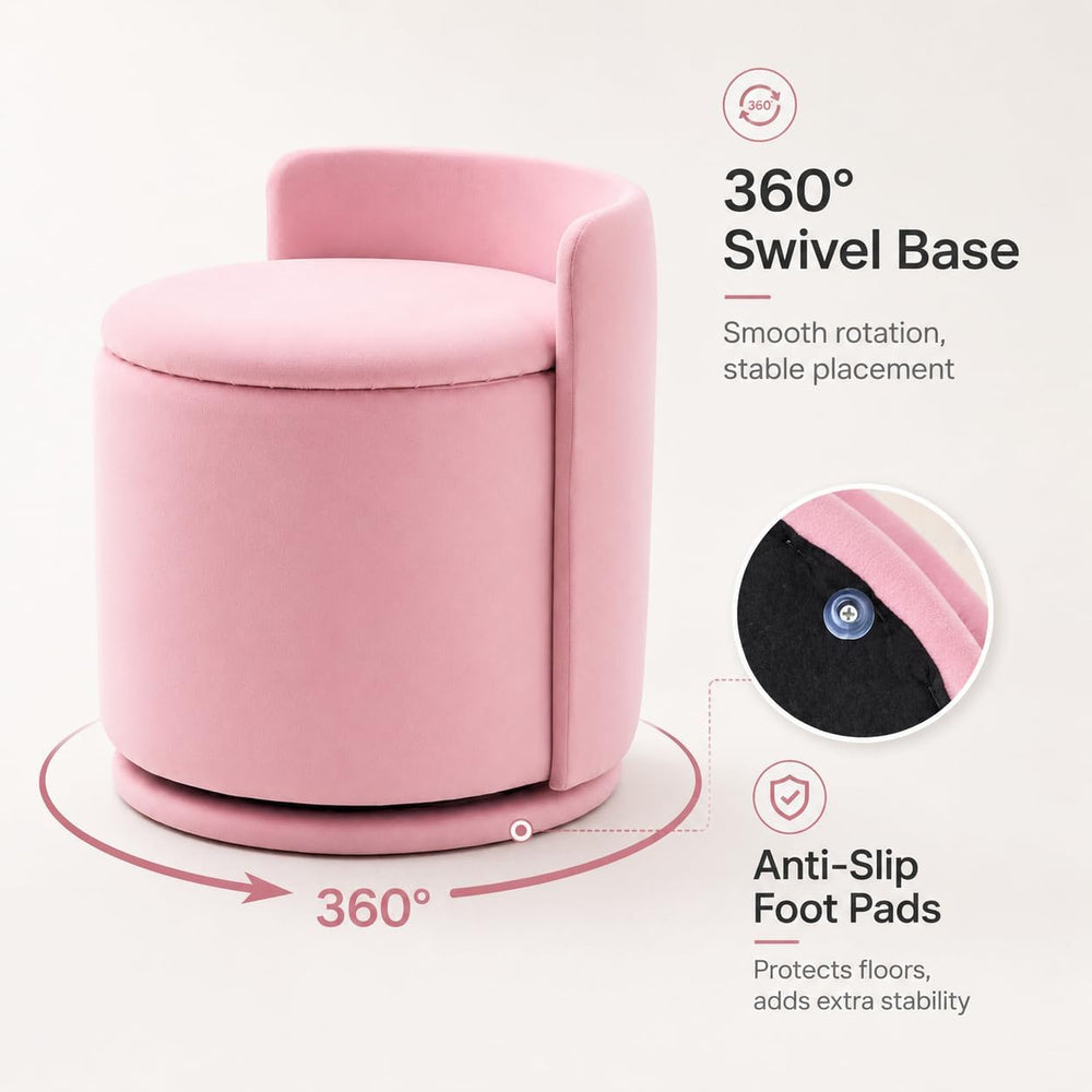 Vanity Chair with Storage and Back 360°Swivel Makeup Chair 17" D x 17&qu...