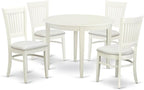 East West Furniture BOVA5-LWH-C 5 Piece Dinette Set for 4 Includes a Round Kitchen Table and 4 Linen Fabric Upholstered Dining Chairs, 42x42 Inch, Linen White