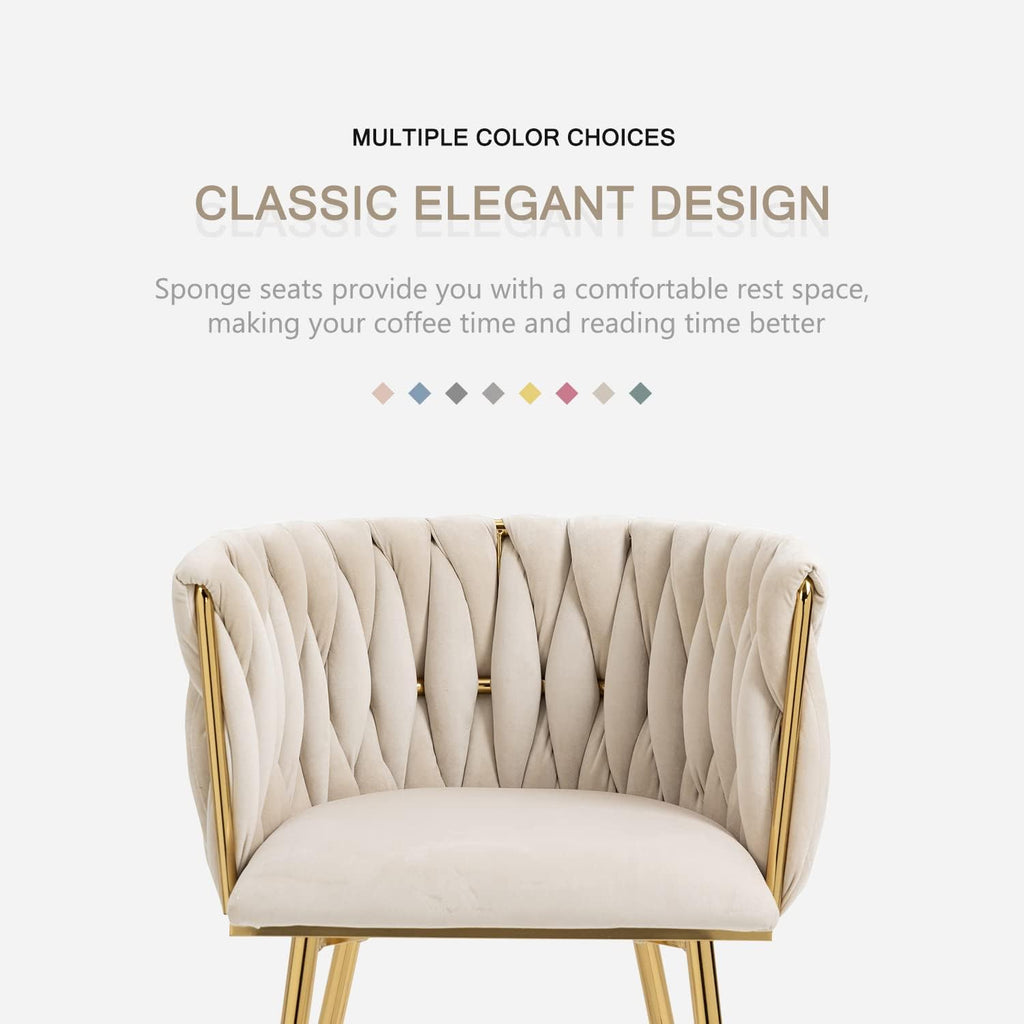 Nrizc Velvet Dining Chairs Set of 2, Woven Upholstered Dining Chairs with Gold Metal Legs, Modern Accent Chairs for Living Room, Dining Room, Kitchen