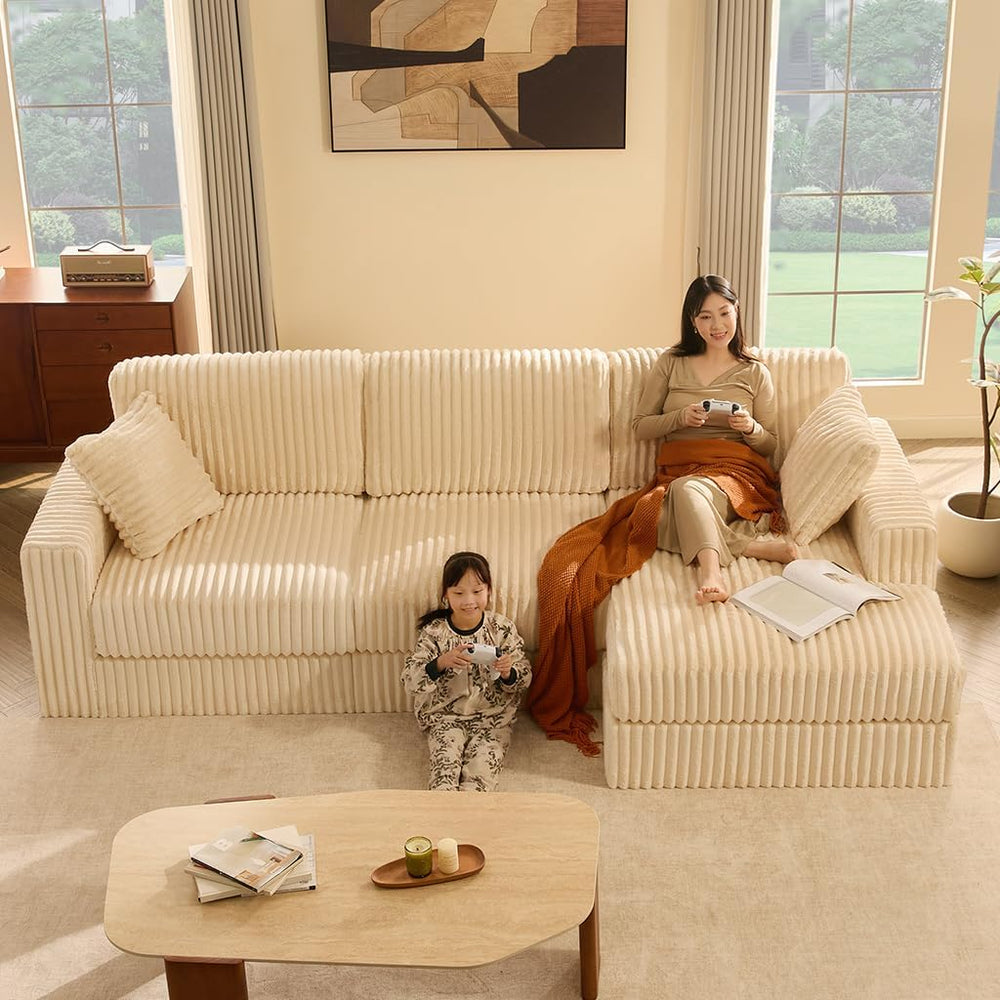 GOSUHI 113" L-Shaped Cloud Couch, Modular Sectional, Deep Seats, White |...