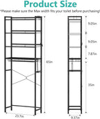 ASHLEYRIVER Over The Toilet Storage Rack, 4-Tier Storage Rack Toilet Adjustable Shelf Rack with Hooks & Roll Holder,Steel Black