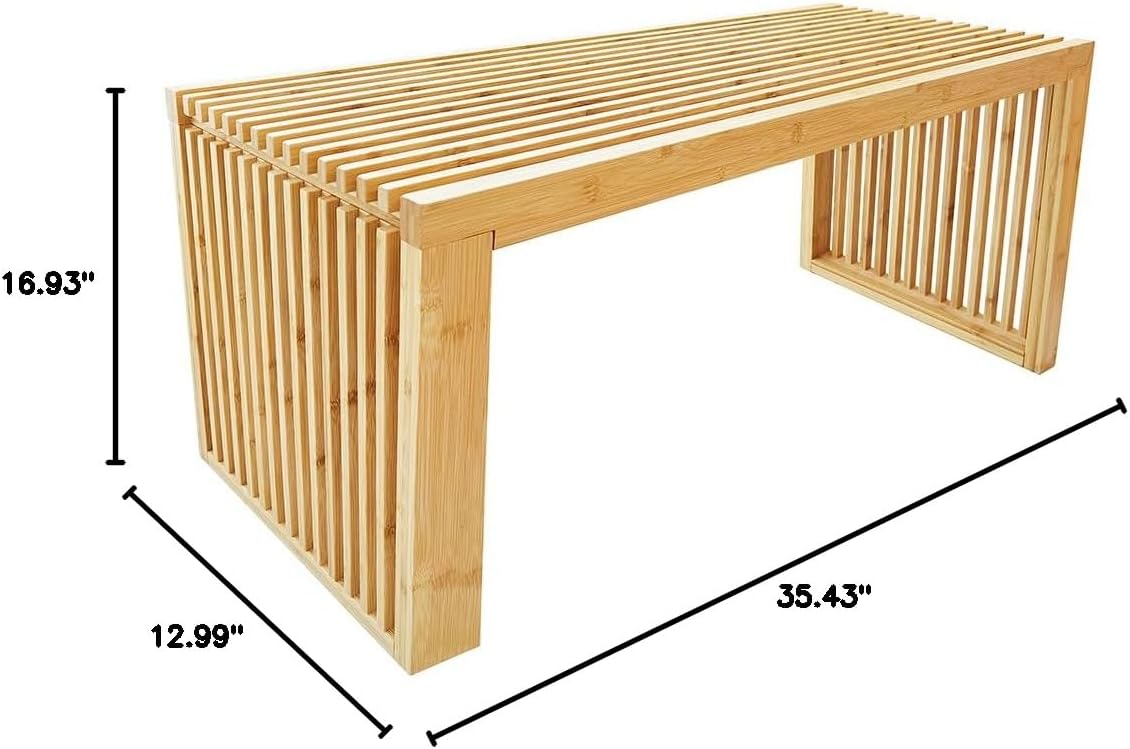 Versatile Wooden Slatted Bench - Sleek Modern Design for Dining, Entryway, Bedroom - Indoor Use with Storage Capability for Home, Kitchen, Bathroom & Beyond (Natural)