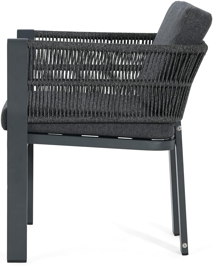 Outdoor Dining Chair Set of 2,White Aluminum Frame with Beige Cushion, 300lbs...