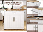 Kitchen Storage Island, Wooden Rolling Kitchen Island On Wheels with Countertop, Mobile Kitchen Island Cart with Towel Rack, Spice Rack and Drawers, White