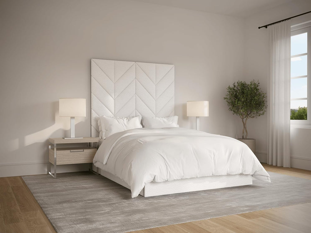 VANT Chevron Upholstered Wall Panels, Boucle Ivory, Queen Size