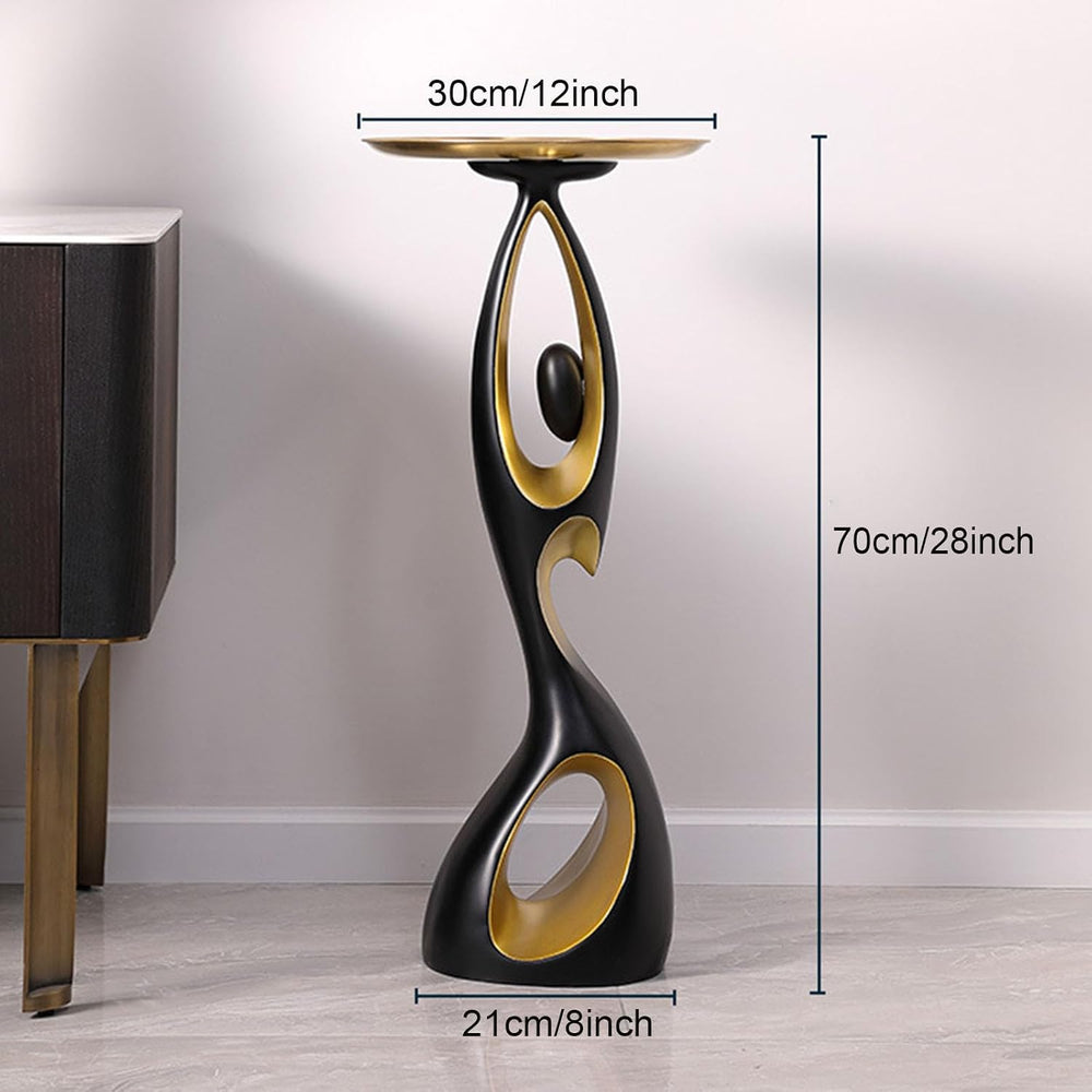 Modern Side Table with Metal Top,Resin End Table with Art Base,Round Bedside ...