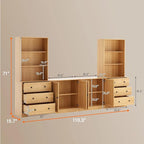 TUSY 71" Large TV Stand Set - TV Entertainment Center for TVs up to 65", Media Center with Tempered Glass Doors and Drawer, TV Hutch with Bookshelves for Living Room (Wood, BCCB)