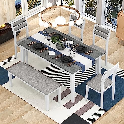 Merax 6-Pieces Solid Wood Dining Table Set for 6, Farmhouse Kitchen Room Tabl...