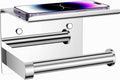 Tindbea Toilet Paper Holder with Phone Shelf, Adhesive or Screw Wall Mount Toilet Tissue Roll Holder, Rustproof & Multifunctional Stainless Steel Bathroom Storage Dispenser (Polished Chrome)