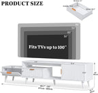 YITAHOME TV Stand for 100 Inch TVs with Power Outlet & LED Light, Fluted Entertainment Center with Storage Drawers & Cabinet, Modern Media Console for Living Room, White