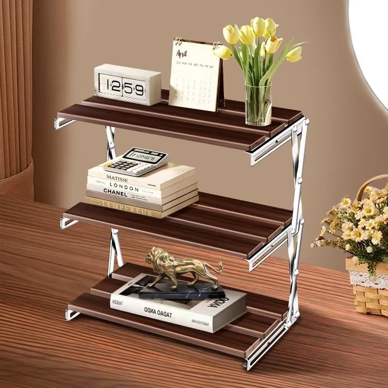 3 Tiered Camping Folding Storage Rack, Multi-Function Wood Rack