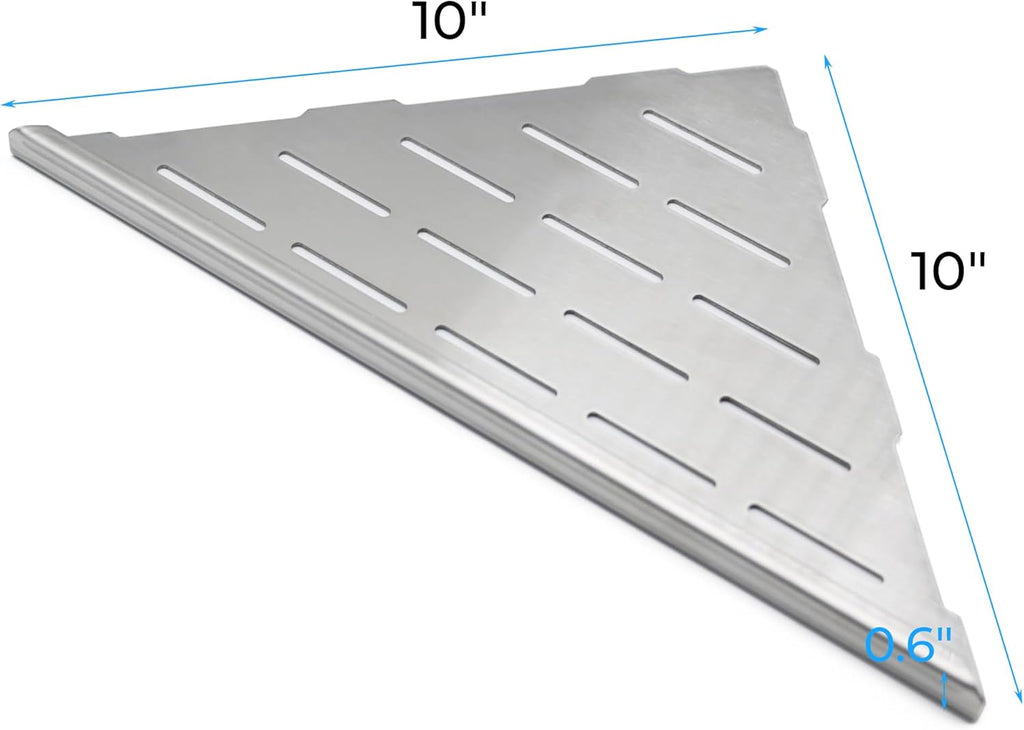 FerdY 2-Pack 10" Brushed Nickel Recessed Corner Shower Shelf, for Tiled Bathroom Walls, 304 Stainless Steel Floating Shelf, Shower Caddy Storage Shelves, No Drilling Required, Striped Triangle