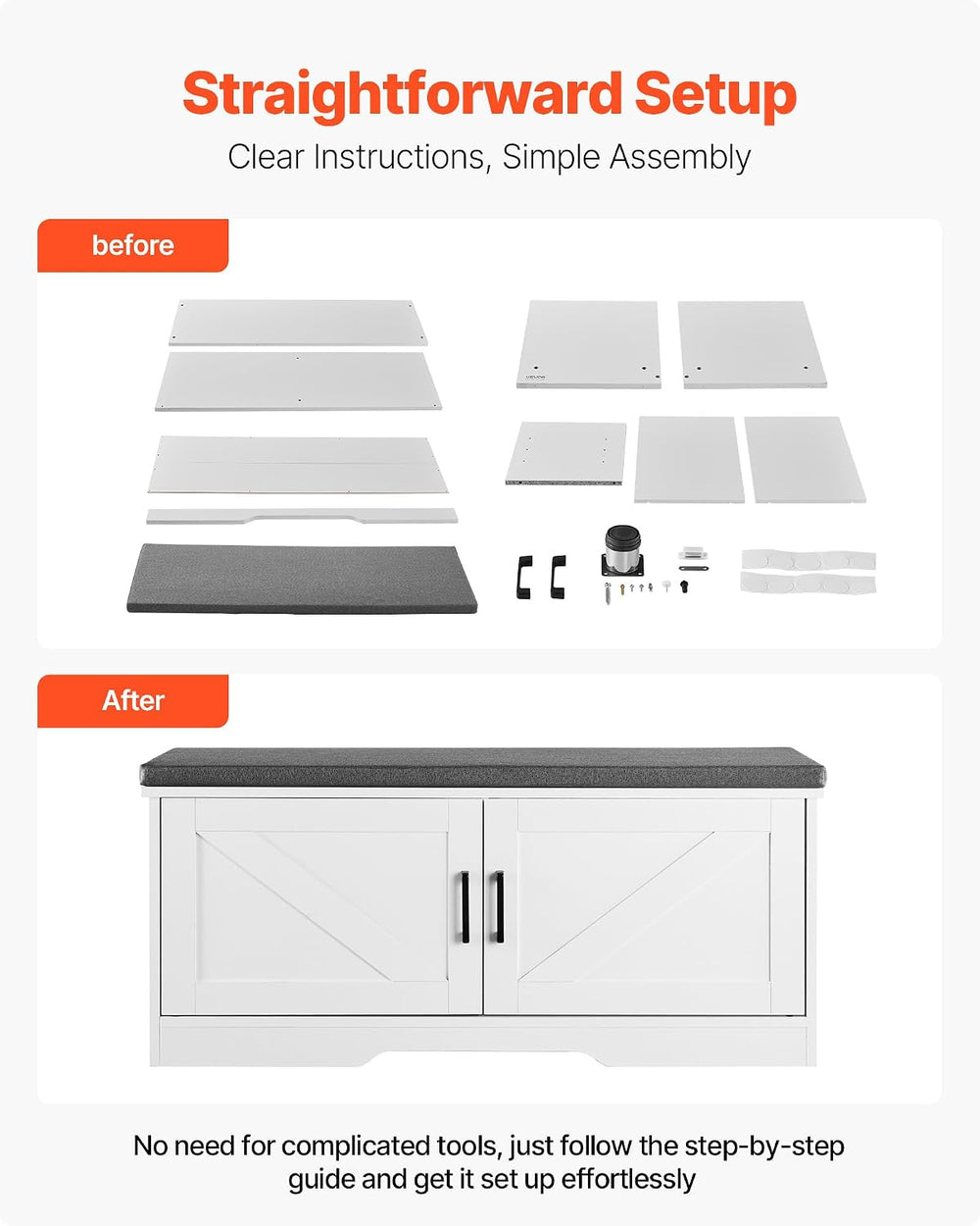 VEVOR Shoe Storage Bench with Padded Cushion & 2 Barn Doors, Entryway Ben...