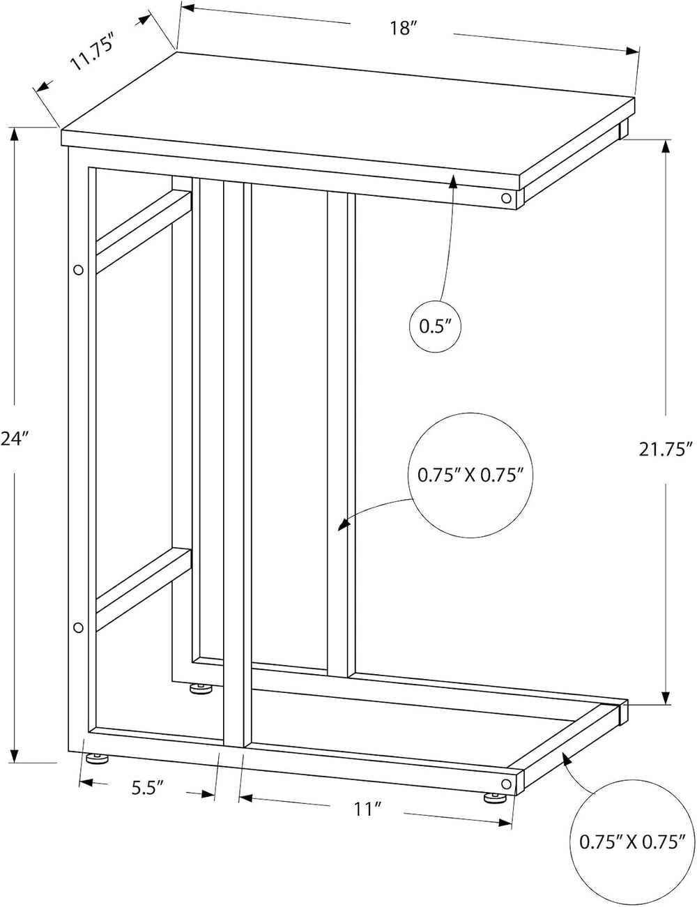 Accent Table, C Shaped, End, Side, Snack, Living Room, Bedroom, Grey Laminate...