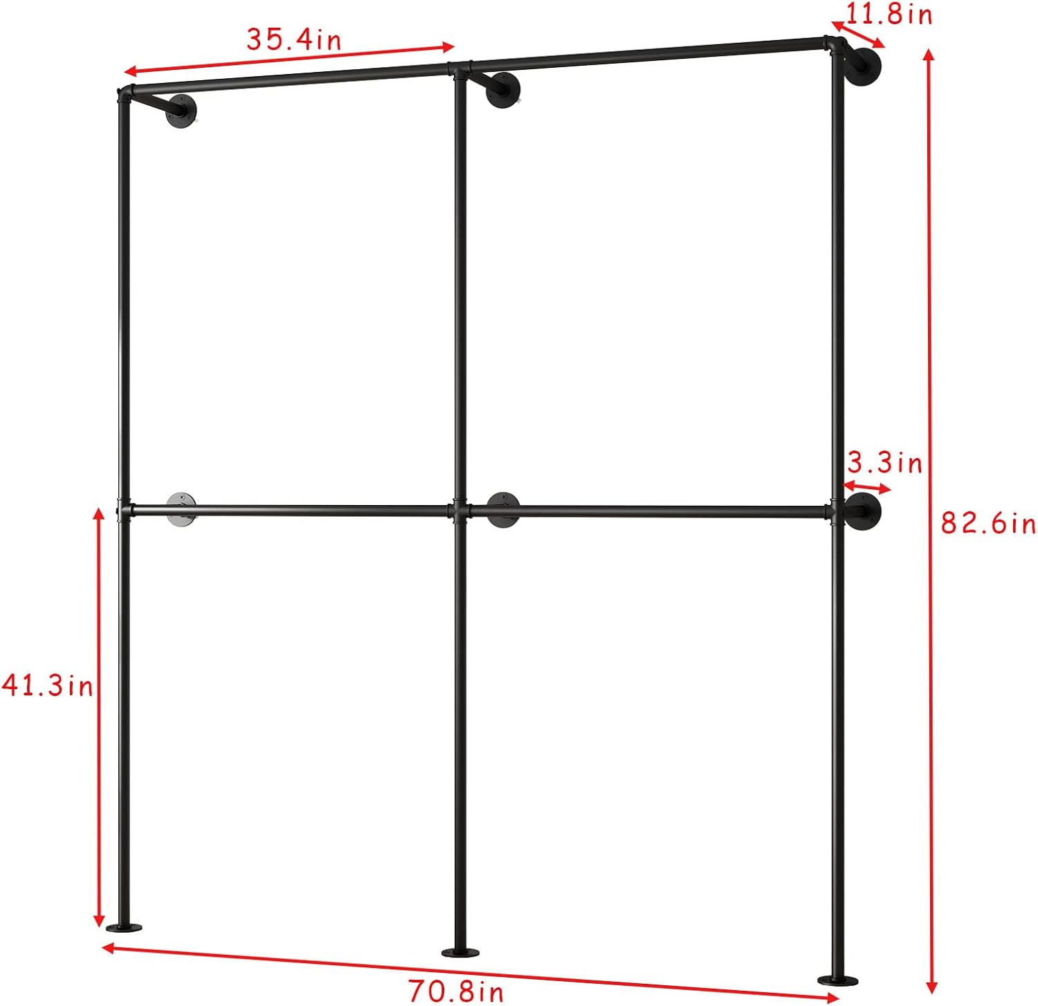Industrial Pipe Clothing Rack Wall Mounted Garment Rack, Black Pipe Clothes Racks Retail Display Hanging Rod for Closet Storage, Laundry Room