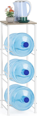 OYEAL Water Bottle Storage Holder 5 Gallon Drink Dispenser Stand with Table 3-Tier Heavy Duty Water Cooler Jug Rack Water Bottle Organizer for Kitchen, Office, Living Room, Rustic Grey