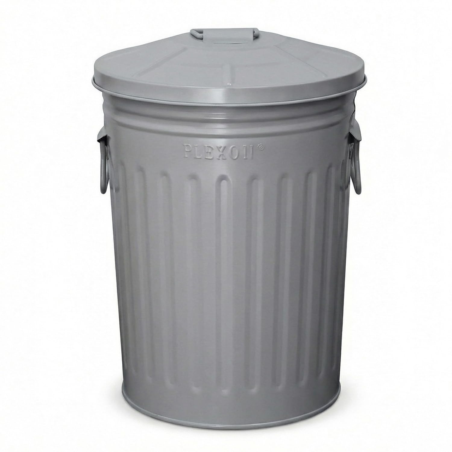 Plexon 2 Gallon Small Metal Trash Can with Lid Bathroom Garbage Can with Lid Bathroom Trash Can for Bedroom Office Kitchen Indoor Waste Basket, Round Powder Coated Gray Bucket