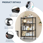 Foldable 4-Tier Metal Storage Shelf with Locking Wheels, Pre-Assembled Rolling Rack for Easy Setup, Space-Saving Organizer for Kitchen, Pantry, and Closet, 28.54" L x 14.17" W x 46.06" H
