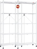 DEANIC 5 Tier Foldable Storage Shelves with Wheels, Large Capacity Shelving Unit, Freestanding Metal Wire Shelf Rack, No Assembly Organizer Rack for Garage Kitchen, Basement, Pantry(White Pack of 2)