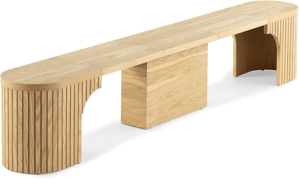 Transformer Table Round Dining Bench, Natural | Extendable Solid Wood 39&quot...
