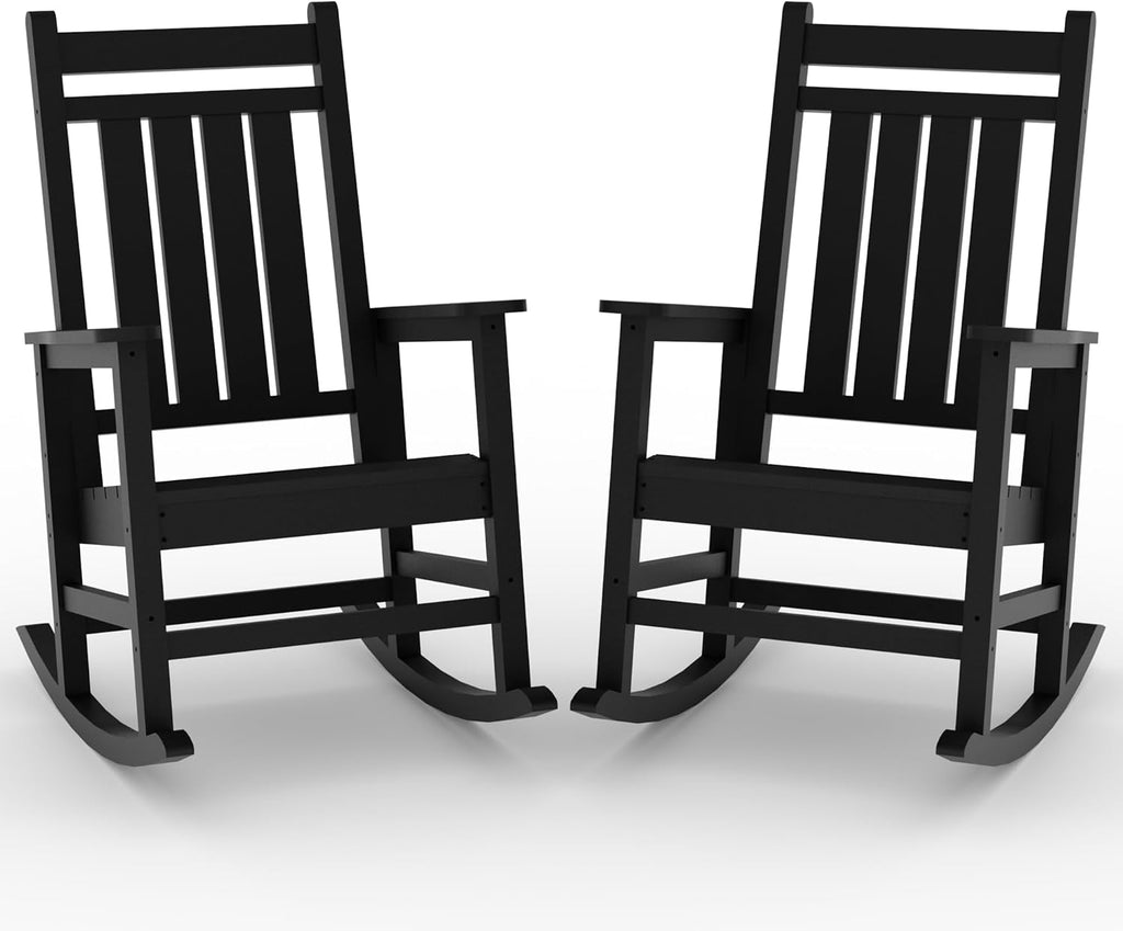 Outdoor HDPE Rocking Chairs, HDPE Oversized Patio Rocking Chairs, All Weather Resistant Porch Rocker, Heavy Duty Front Plastic Rockers for Outside