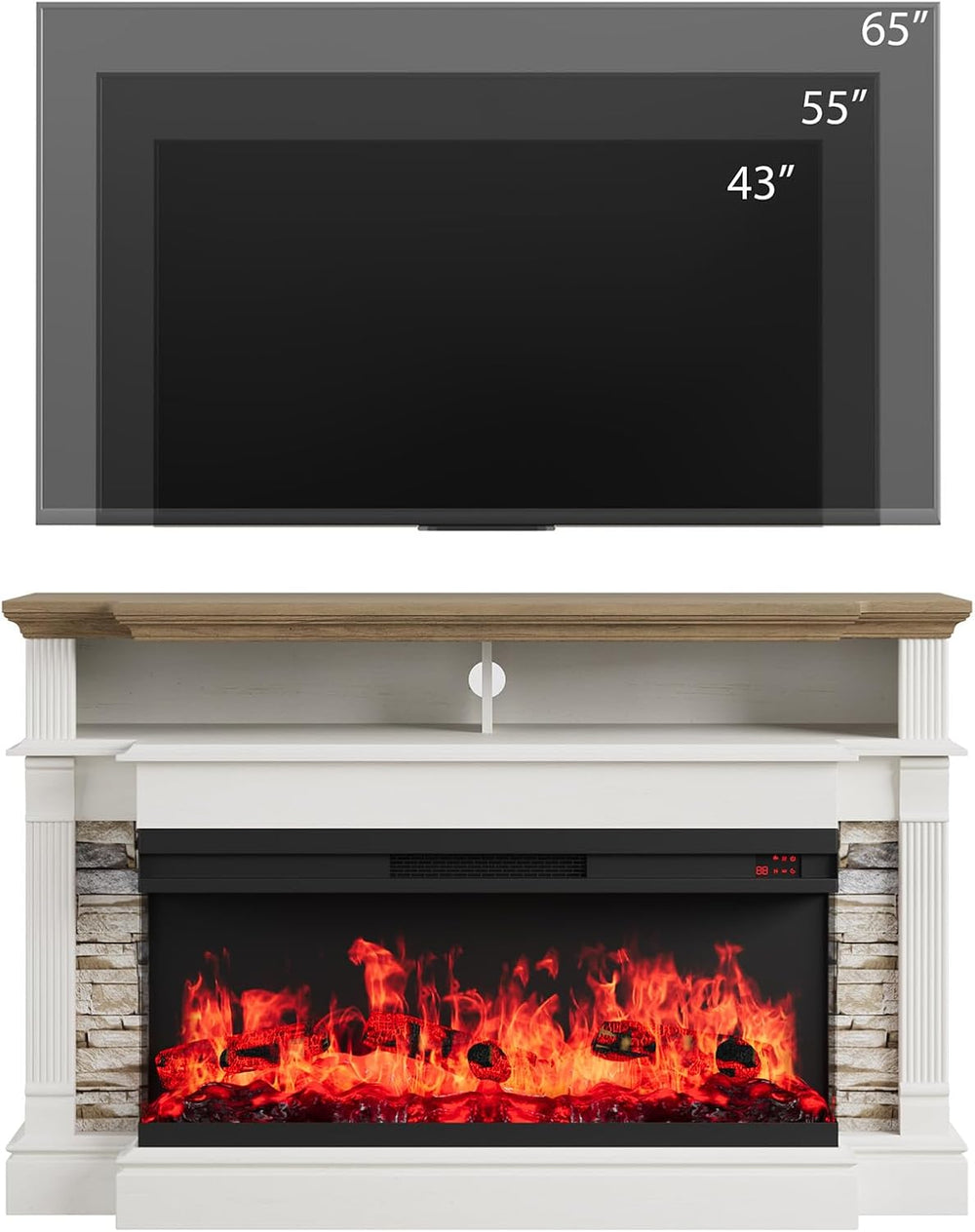 QUW Fireplace TV Stand for TVs up to 65", Farmhouse 52" Fireplace E...