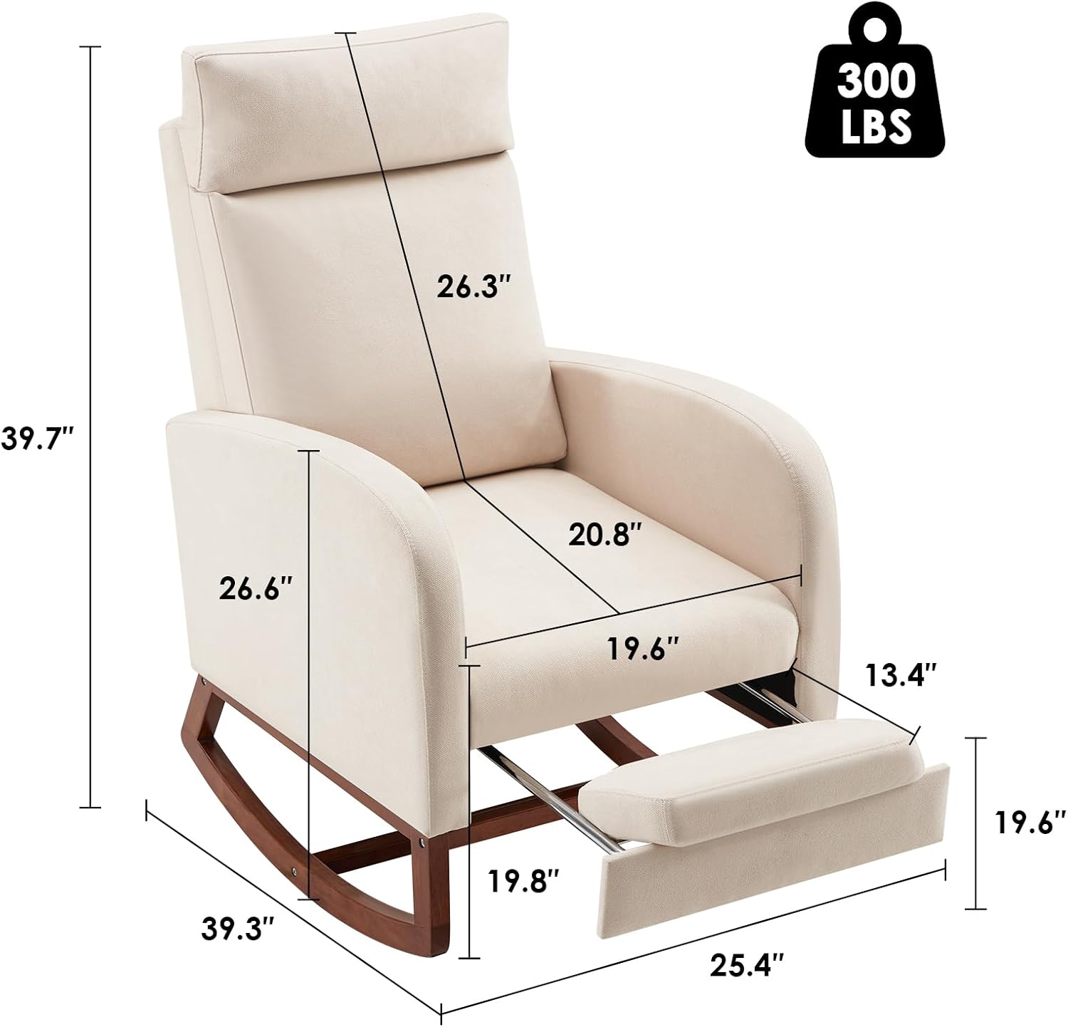 Rocking Chair Nursery High Back Rest Glider Rocker with Footrest Nursing Rocking Chairs Upholstered Accent Arm Chair for Living Room Bedroom Indoor, Beige