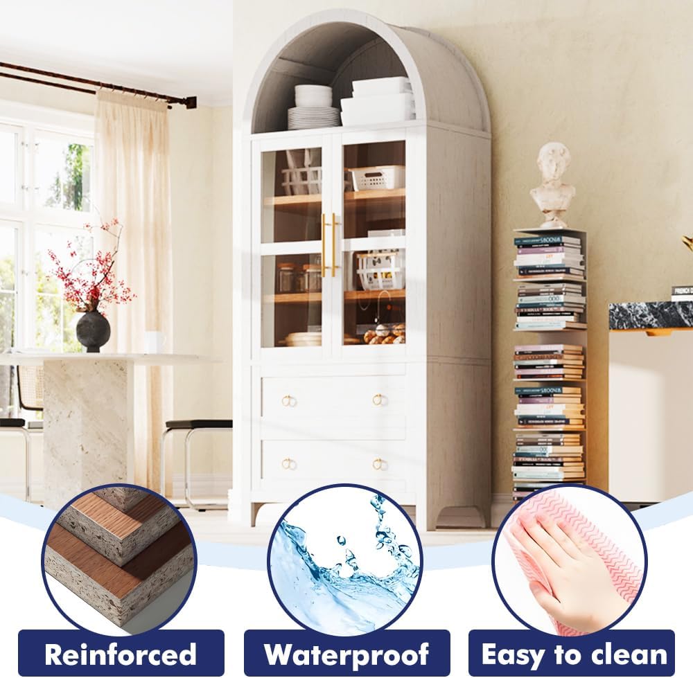 71" Tall Arched Kitchen Pantry Cabinet with 2 Large Drawers & Adjust...