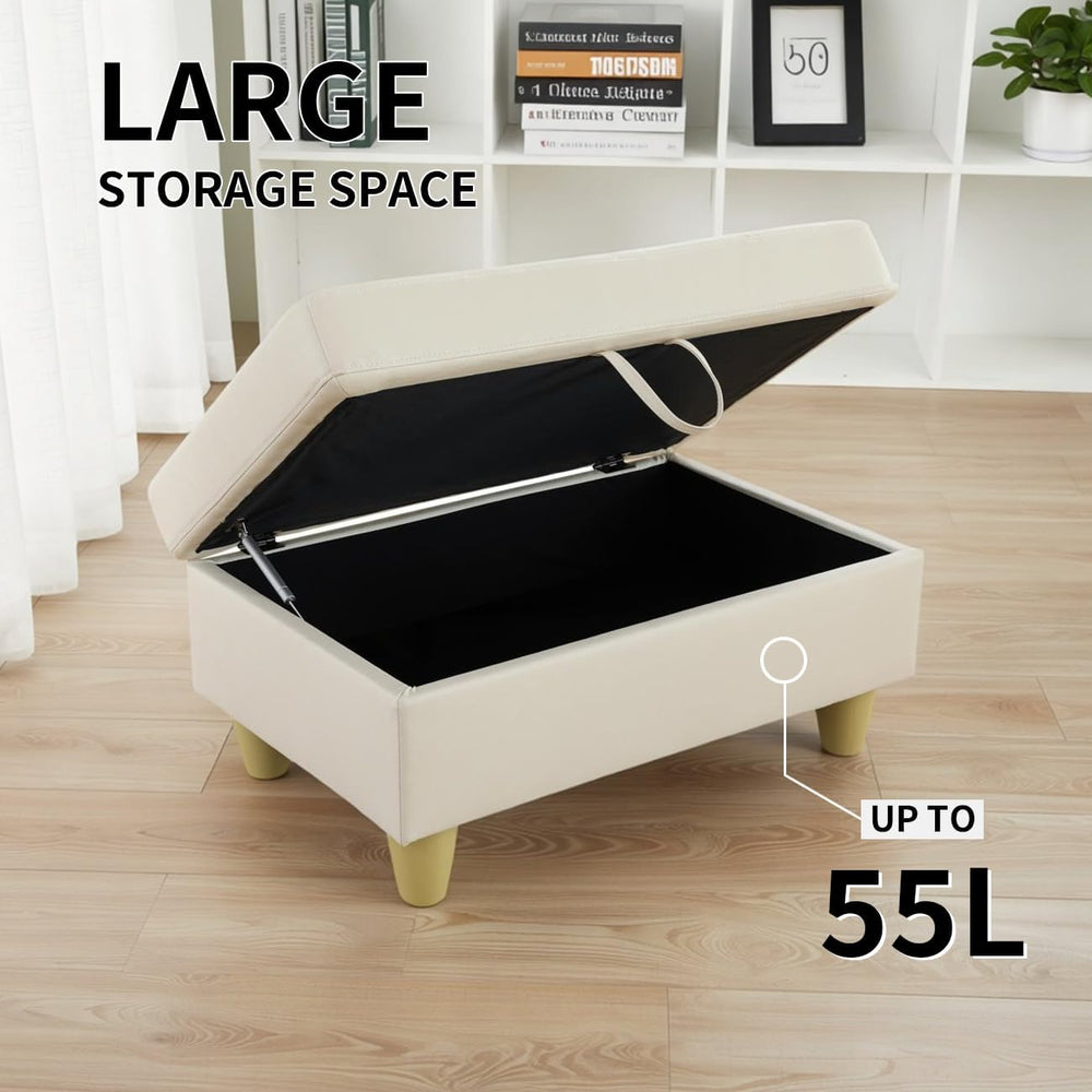 Leather Storage Ottoman Bench,33.5" Large Square Ottoman with Storage, F...