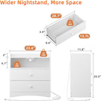 Nightstand with Charging Station and LED Light,Modern Nightstand with USB Ports and Outlets,Wood Bedside Tables with 2 Storage Drawers,Small Dresser for Bedroom Small Space,White